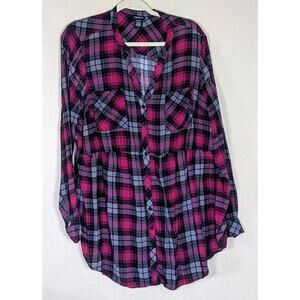 Torrid Size 2 V Neck Peplum Tunic Button Down Flannel Plaid